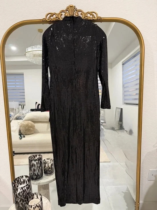Zara Black Sequin Long-Sleeve Maxi Dress - Picture 2 of 7